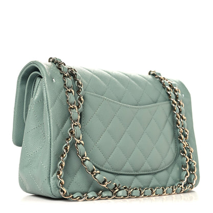 Caviar Quilted Medium Double Flap Dark Green