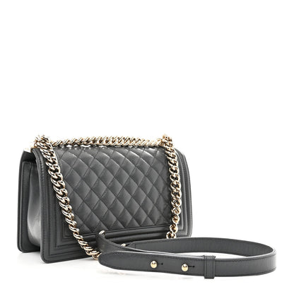 Caviar Quilted Medium Boy Flap Dark Grey