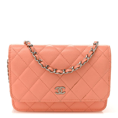 Caviar Quilted Mini Wallet On Chain WOC Coral