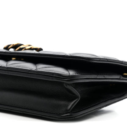 Lambskin Quilted Twisted CC Wallet On Chain WOC Black