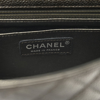 Metallic Caviar Quilted Mini Rectangular Flap Dark Grey