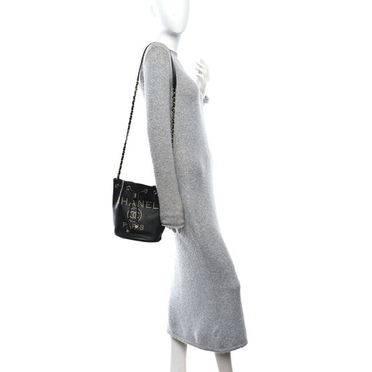 Caviar Deauville Drawstring Bucket Bag Black
