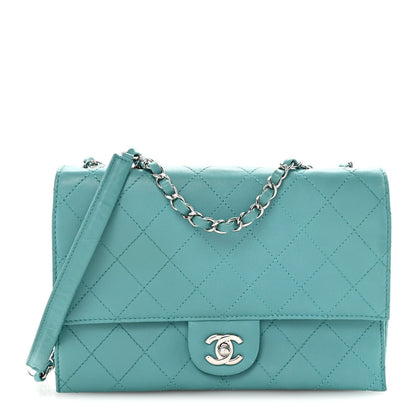 Calfskin Stitched Double Flap Bag Turquoise