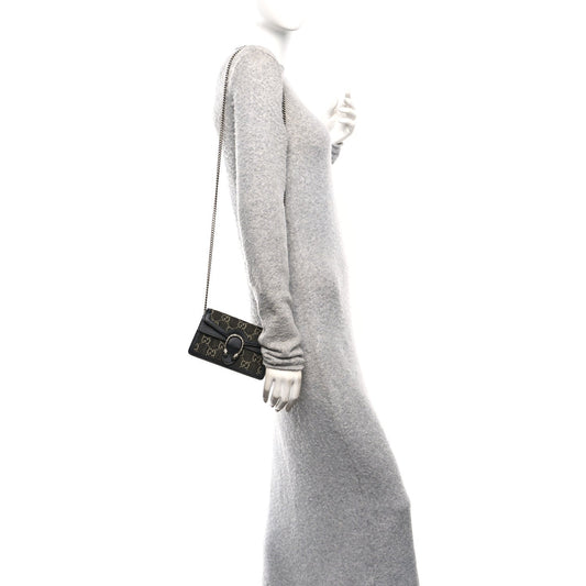 Jacquard Black Denim GG Monogram Super Mini Dionysus Shoulder Bag Black Ivory