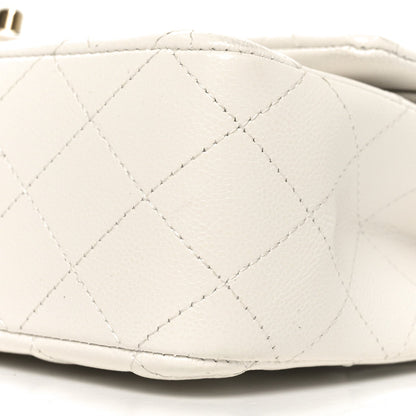 Caviar Quilted Medium Double Flap White