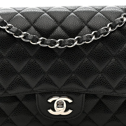 Caviar Quilted Medium Double Flap Black
