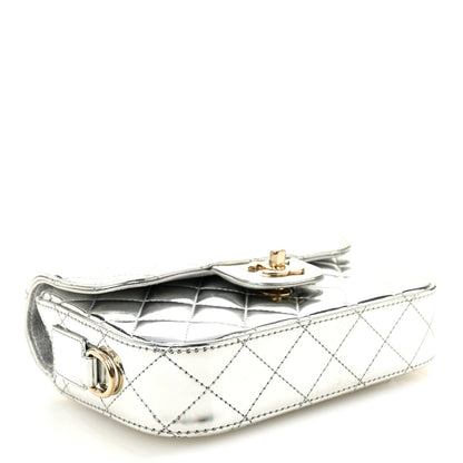Mirror Calfskin Metallic Calfskin Quilted Hollywood Boulevard Mini Flap With Star Coin Purse Silver