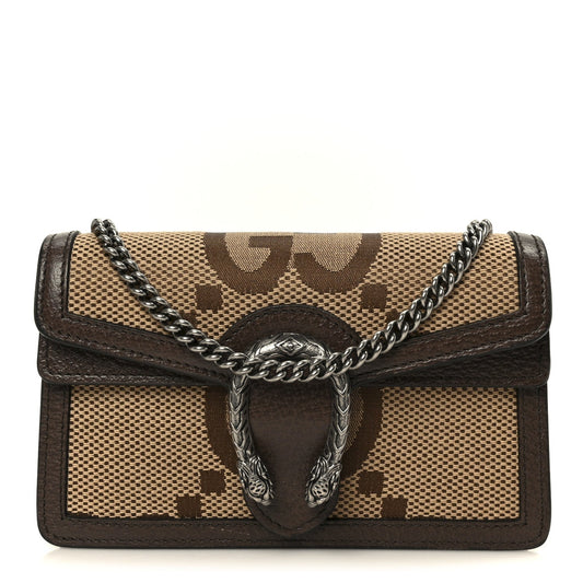 Monogram Jumbo GG Textured Dollar Calfskin Super Mini Dionysus Shoulder Bag Camel Ebony New Acero
