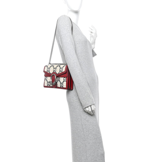 Tweed GG Monogram Small Dionysus Shoulder Bag White Black Romantic Cherry
