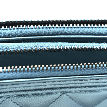 Metallic Caviar Quilted Small Boy Clutch With Chain Turquoise