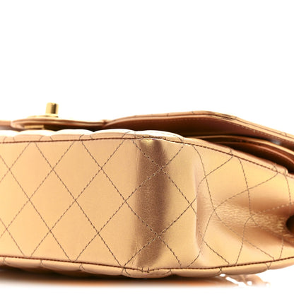 Metallic Lambskin Quilted Medium Double Flap Golden