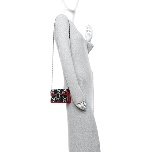 Tweed GG Monogram Super Mini Dionysus Shoulder Bag Black White Romantic Cherry