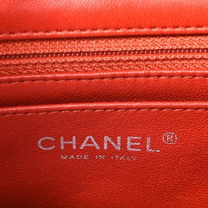 Lambskin Quilted Mini Square Flap Orange