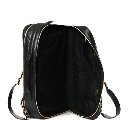 Shiny Grained Calfskin Quilted Large Travel Bowling Bag Black