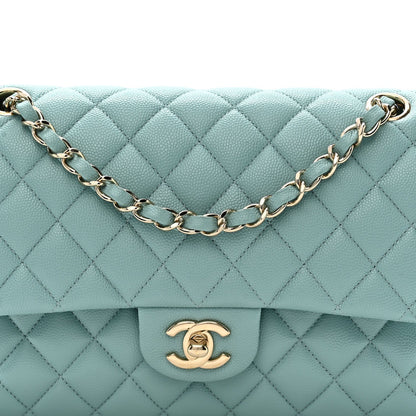 Caviar Quilted Medium Double Flap Light Blue