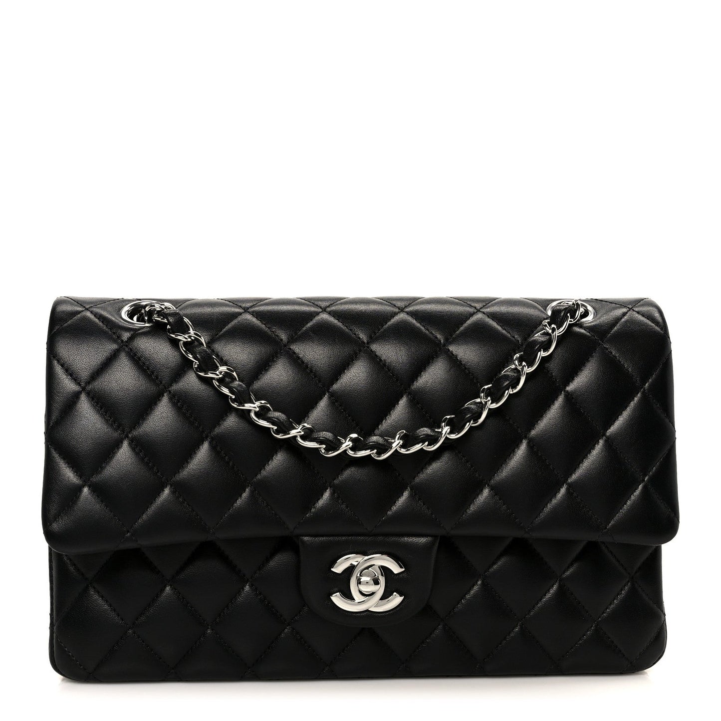 Lambskin Quilted Medium Double Flap Black