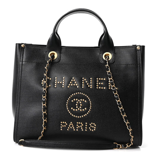 Caviar Small Studded Deauville Tote Black