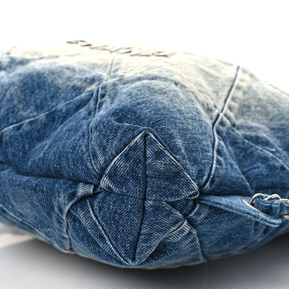 Denim Quilted Chanel 22 Backpack Blue
