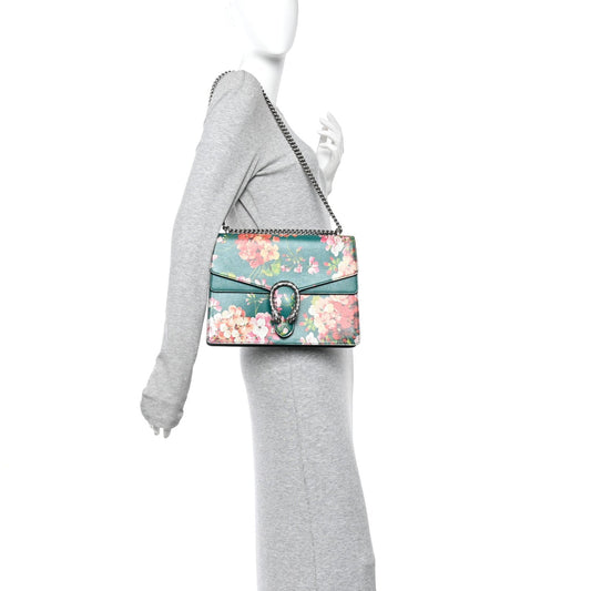 Calfskin Blooms Print Medium Dionysus Shoulder Bag Bright Emerald Multicolor