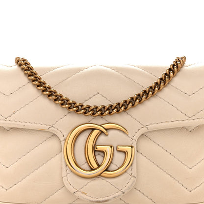 Calfskin Matelasse Super Mini GG Marmont Shoulder Bag White
