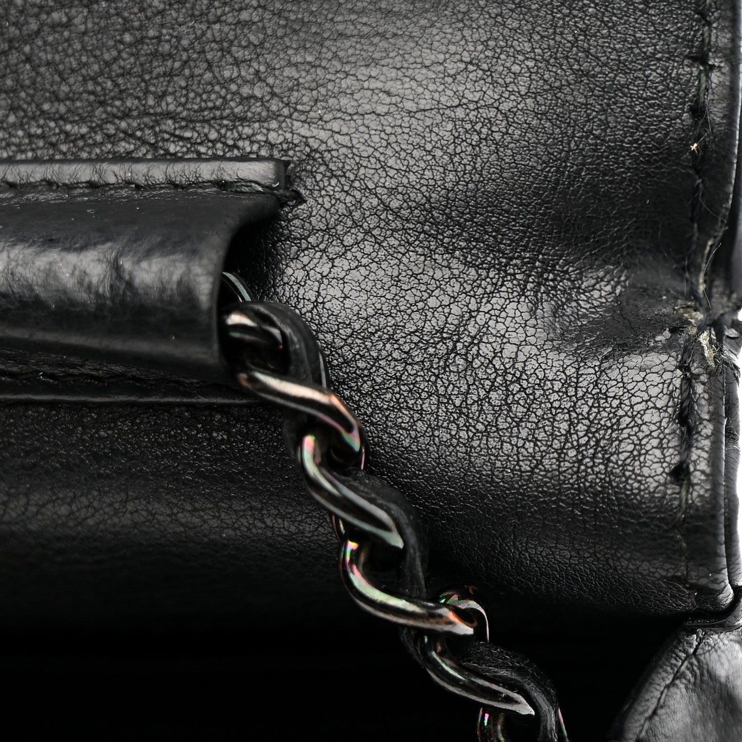 Crumpled Calfskin Quilted Wallet On Chain WOC So Black