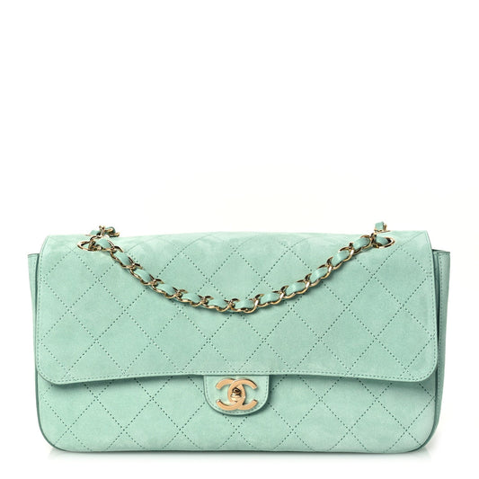 Suede Calfskin Small Souplissimo Maxi Flap Green