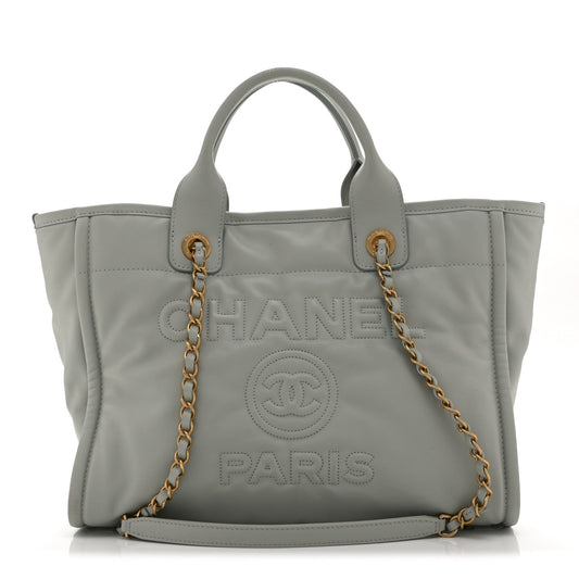 Calfskin Embossed Small Deauville Tote Light Blue