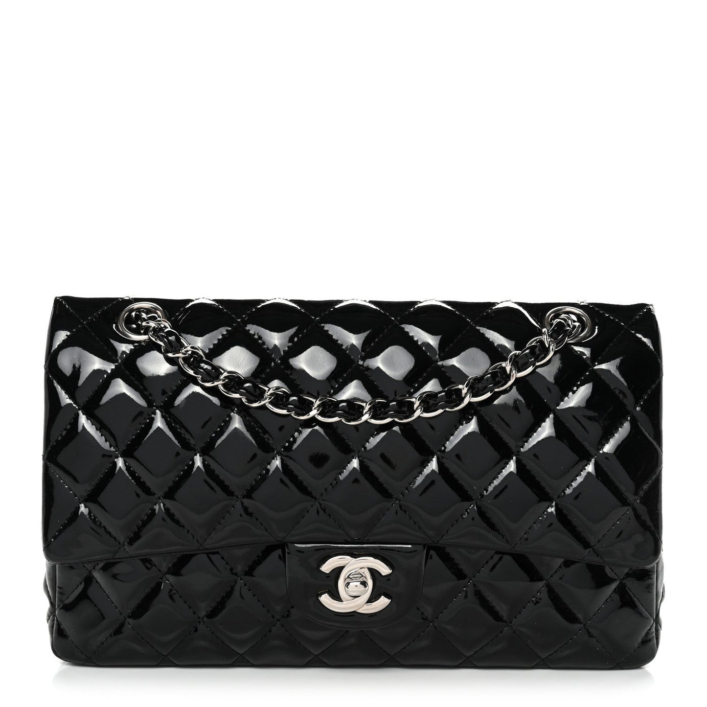 Patent Quilted Medium Double Flap Black