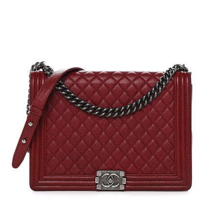 Caviar Quilted Large Boy Flap Dark Red
