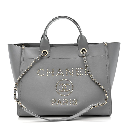 Caviar Studded Medium Deauville Tote Grey