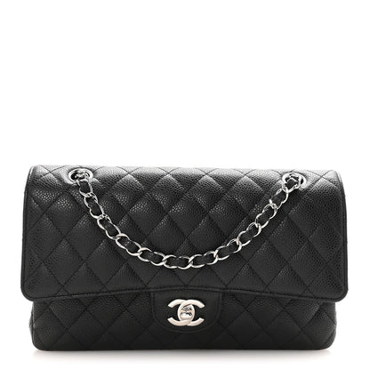 Caviar Quilted Medium Double Flap Black