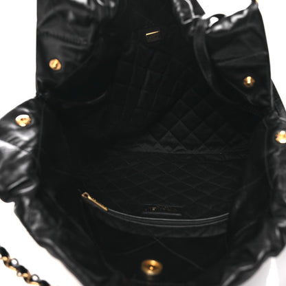 Shiny Calfskin Quilted Chanel 22 Black White