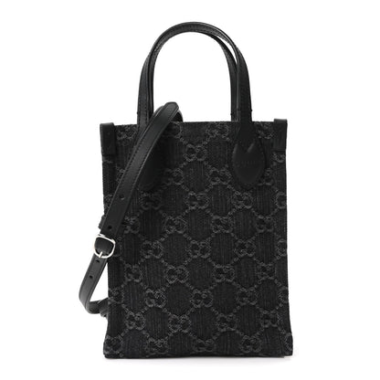 Denim GG Monogram Dollar Calfskin Mini Ophidia Tote Black Grey