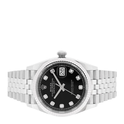 Stainless Steel 18K White Gold Diamond 36mm Oyster Perpetual Datejust Watch Black 126234