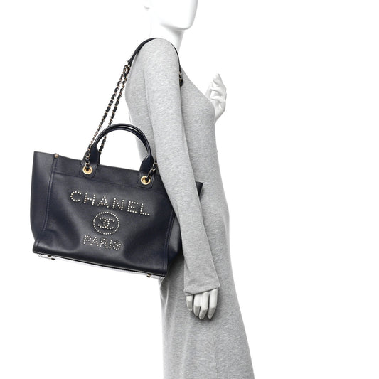Caviar Small Studded Deauville Tote Navy