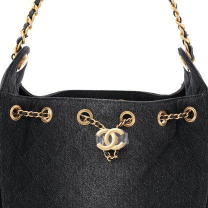 Washed Denim Quilted Mini Chanel 25 Handbag Black