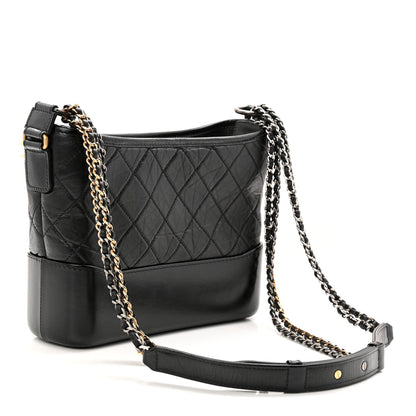 Aged Calfskin Quilted New Medium Gabrielle Hobo Black