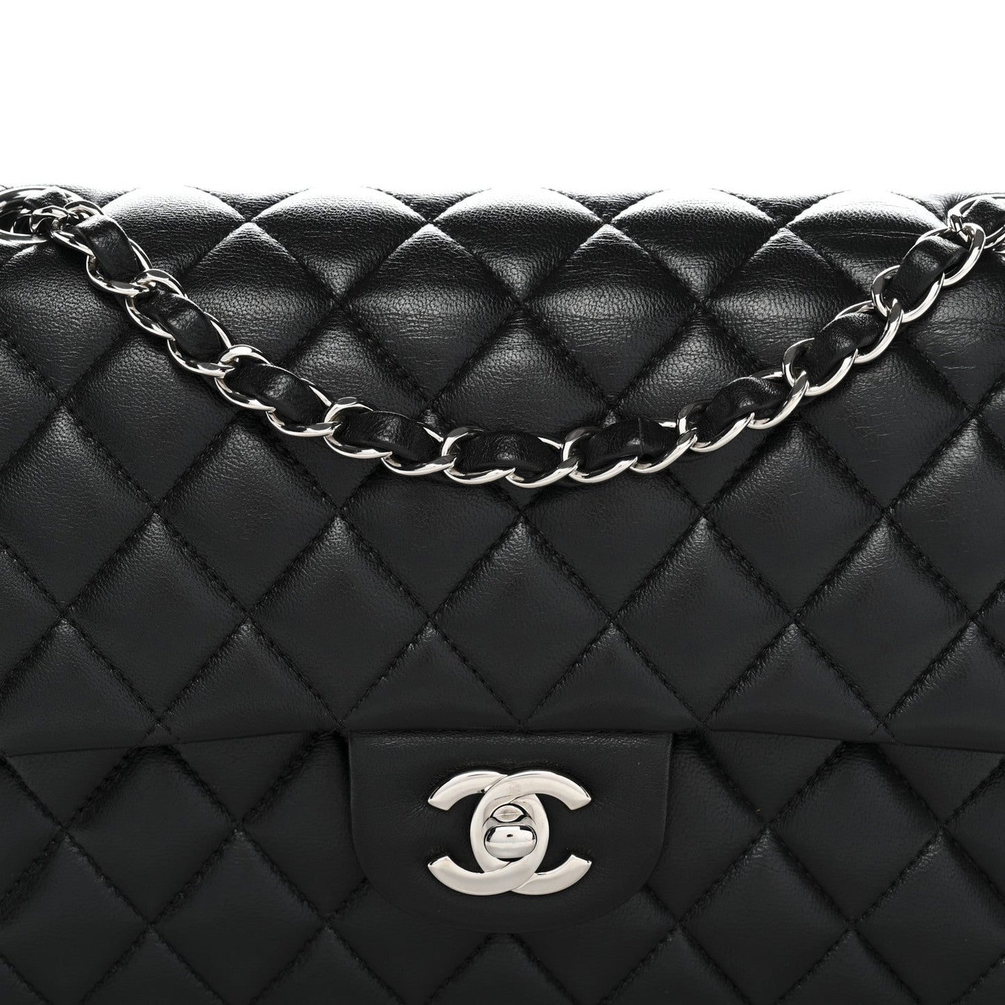 Lambskin Quilted Medium Double Flap Black