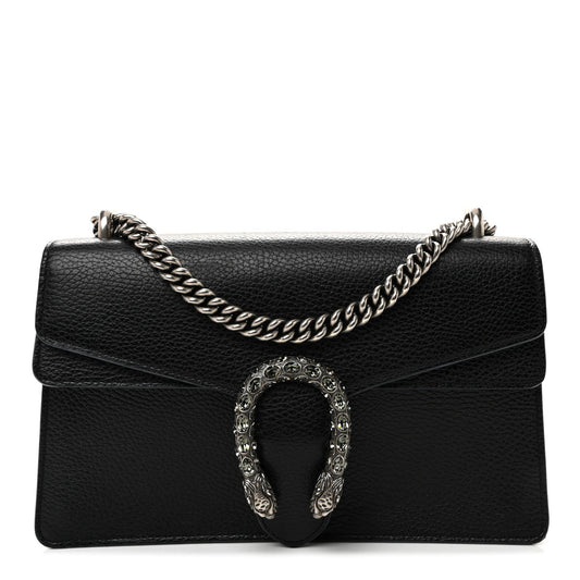 Pebbled Calfskin Small Dionysus Shoulder Bag Black
