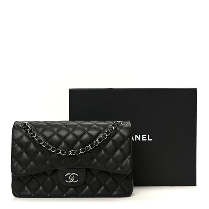 Iridescent Caviar Quilted Jumbo Double Flap Black