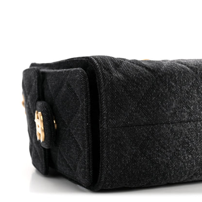 Washed Denim Quilted Mini Chanel 25 Handbag Black