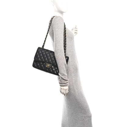 Caviar Quilted Jumbo Double Flap Black