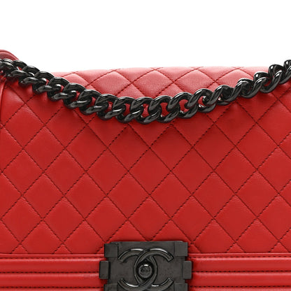 Calfskin Quilted Medium Boy Flap Red