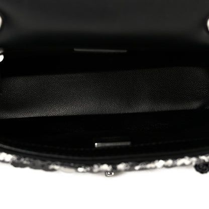 Sequin Camellia Small Single Flap Silver Black